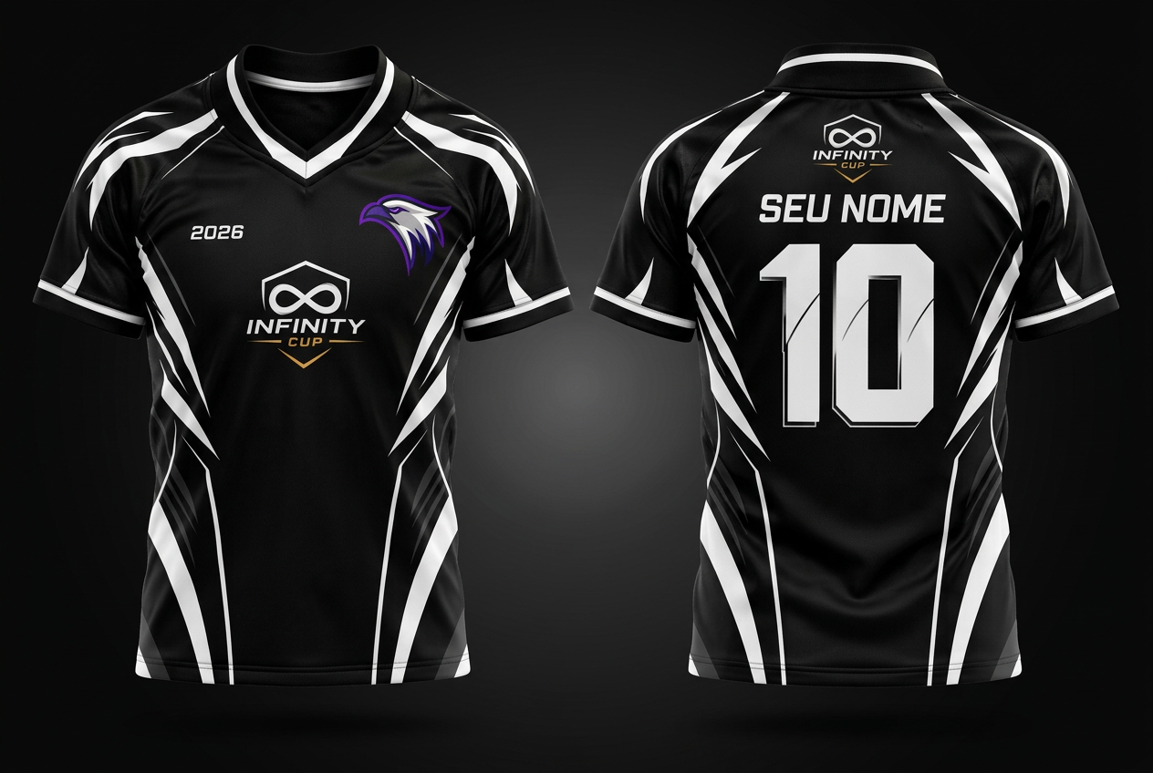 Uniforme oficial da GLX: frente e costas, com a marca INFINITY CUP no peito